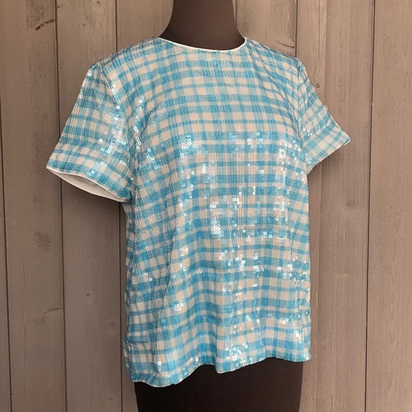 J. Crew Sequin Gingham Blouse - Picture 1 of 4